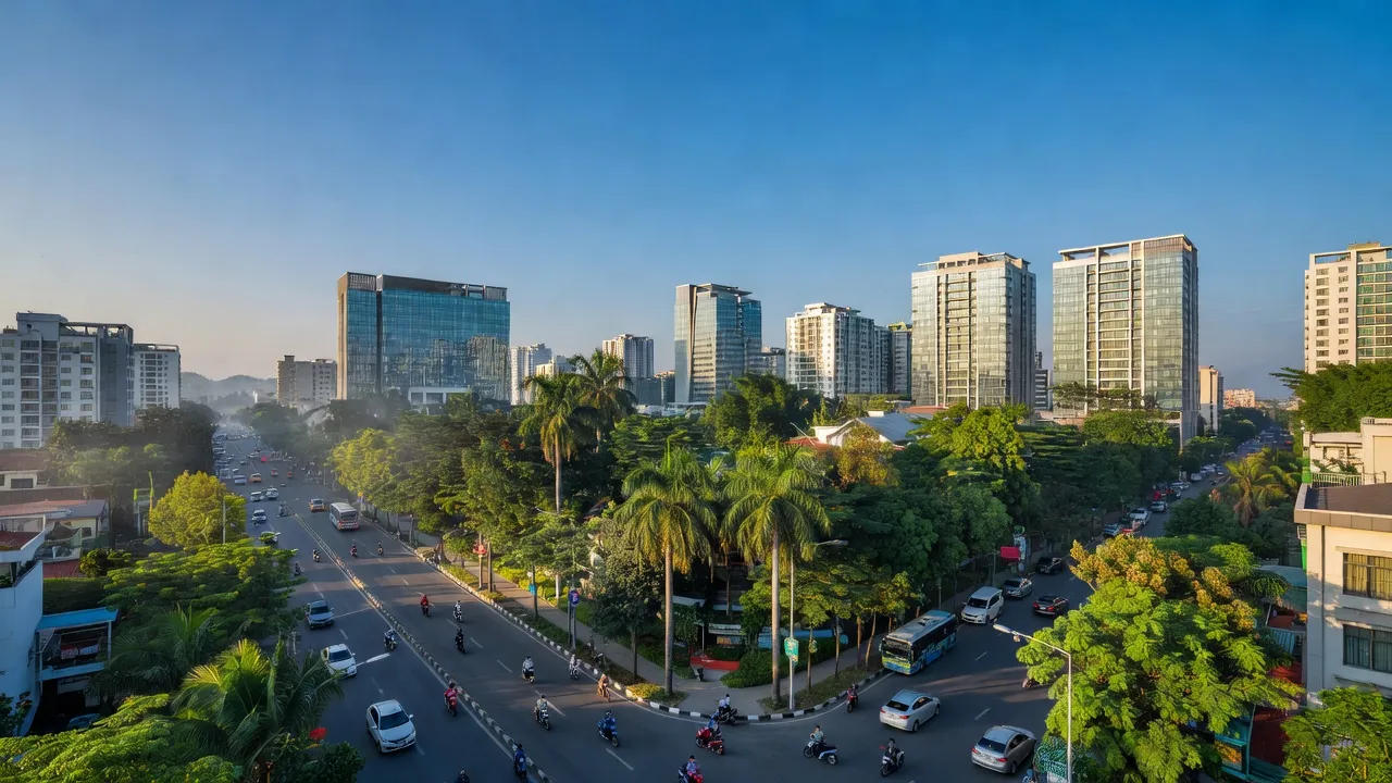 Cảnh bình yên tại phường Linh Trung, Thủ Đức, cây xanh và đường phố nhộn nhịp.