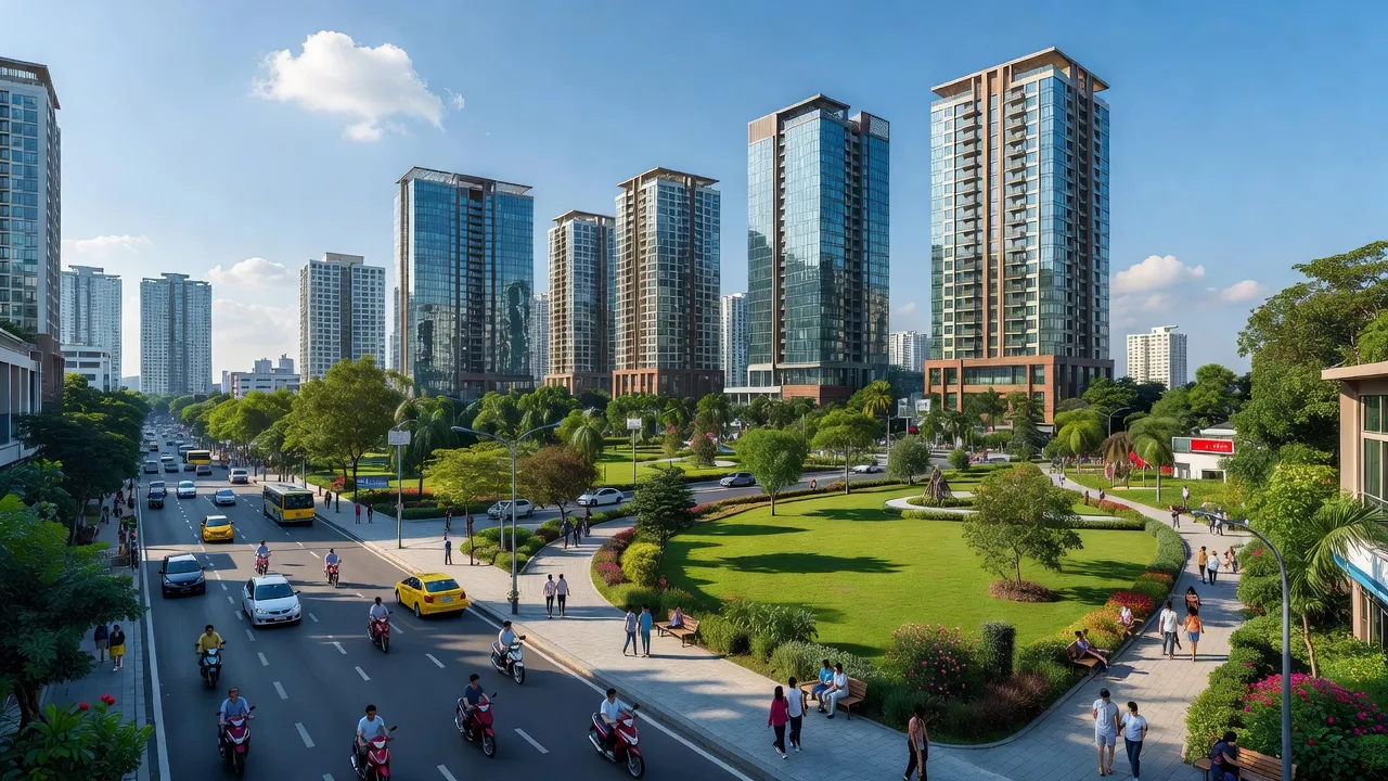 Quang cảnh đô thị sôi động tại phường Long Thạnh Mỹ, Thủ Đức, Thành phố Hồ Chí Minh.