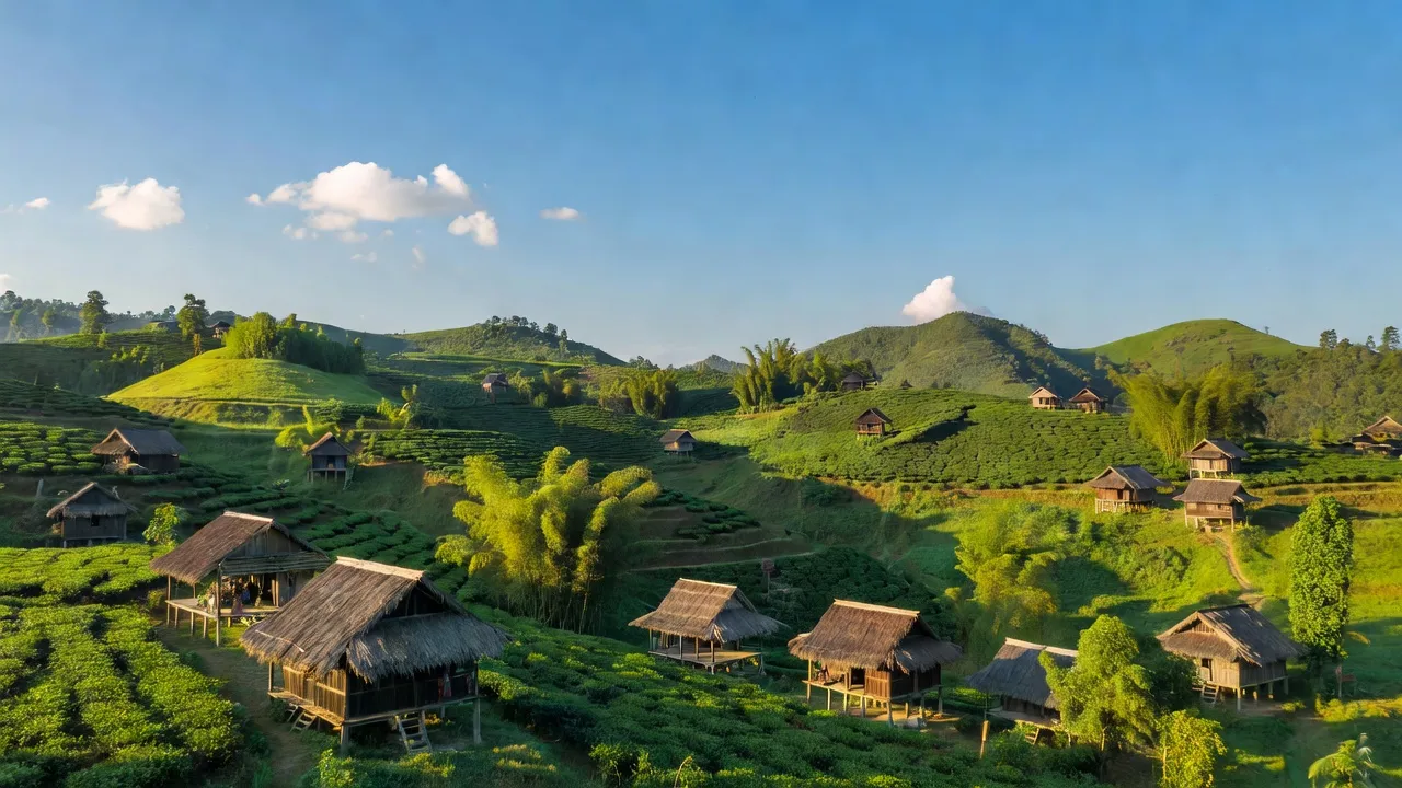 Khung cảnh hữu tình tại xã Bắc Phong, huyện Cao Phong, tỉnh Hòa Bình với đồi núi xanh tươi.