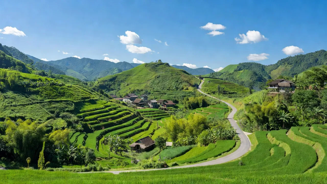 Xã Tây Phong, huyện Cao Phong, tỉnh Hòa Bình, cảnh núi xanh cùng đường Quốc lộ 6.