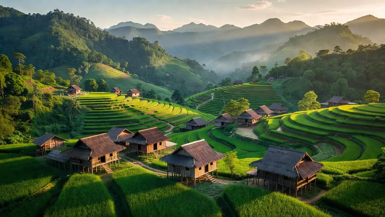 Khung cảnh núi non và bản làng ở xã Nuông Dăm, huyện Kim Bôi, tỉnh Hòa Bình.
