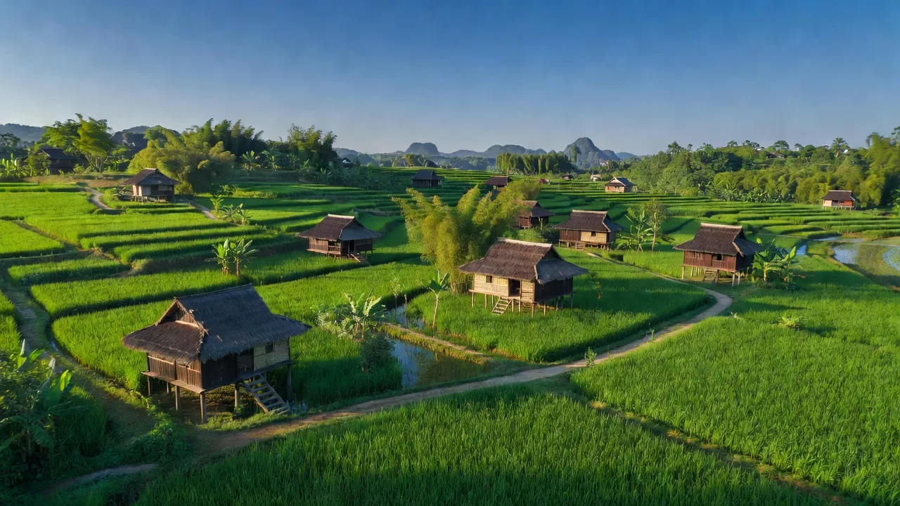Khung cảnh yên bình của xã Vĩnh Tiến, huyện Kim Bôi, tỉnh Hòa Bình, phong cảnh thiên nhiên tuyệt đẹp.