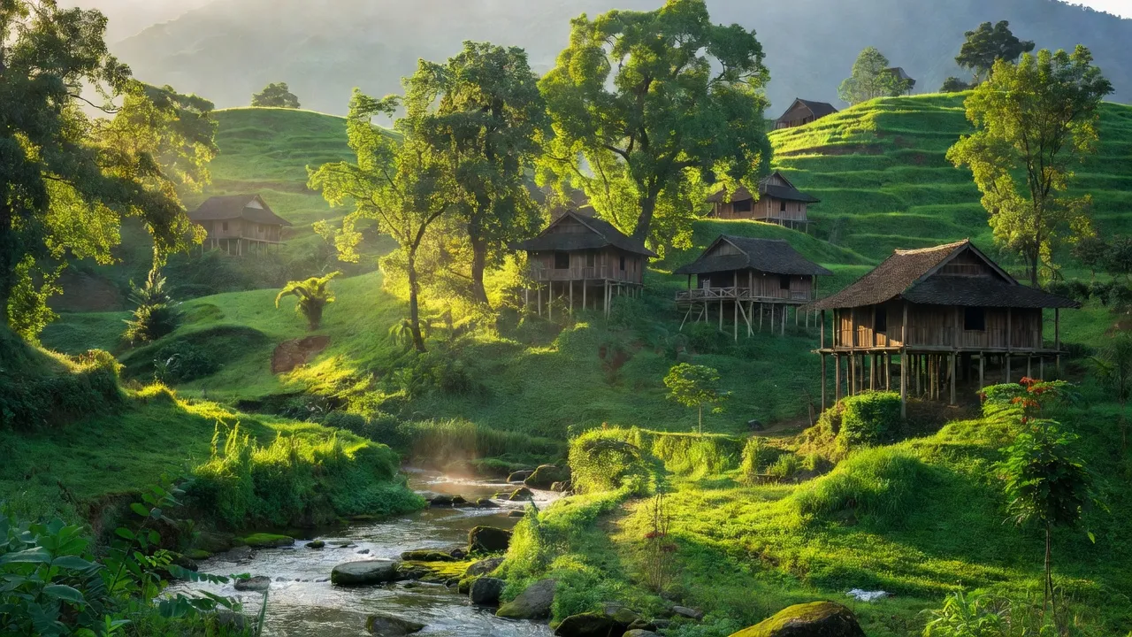 Khung cảnh thiên nhiên xã Bình Hẻm, huyện Lạc Sơn, tỉnh Hòa Bình với núi đồi và suối đẹp.