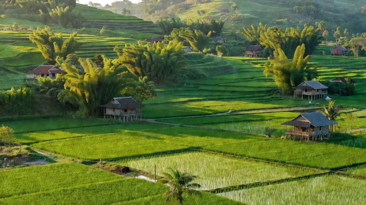 Cảnh quan xã Định Cư, huyện Lạc Sơn, Hòa Bình với đồi núi và cánh đồng xanh. Nature in Vietnam.