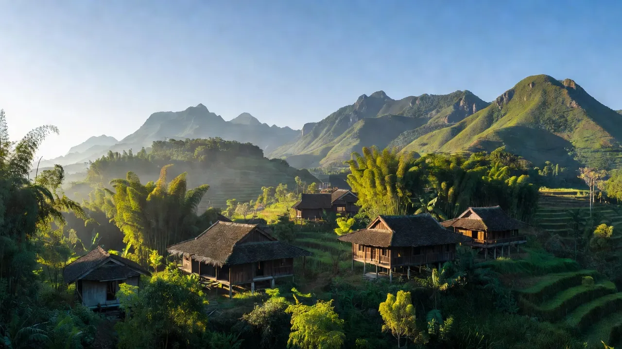 Cảnh đẹp xã Thượng Cốc, huyện Lạc Sơn, tỉnh Hòa Bình với đồi núi xanh tươi.