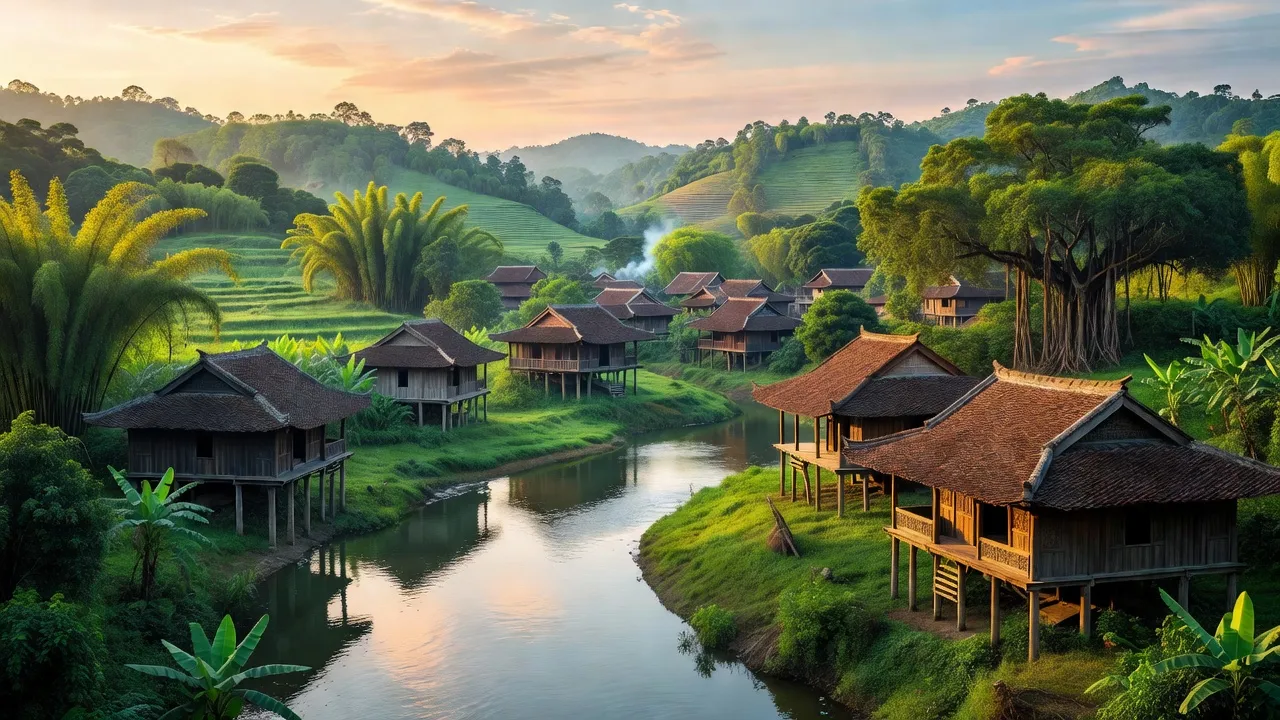 Khung cảnh thị trấn Chi Nê, huyện Lạc Thủy, tỉnh Hòa Bình, kiến trúc truyền thống giữa thiên nhiên xanh tươi.