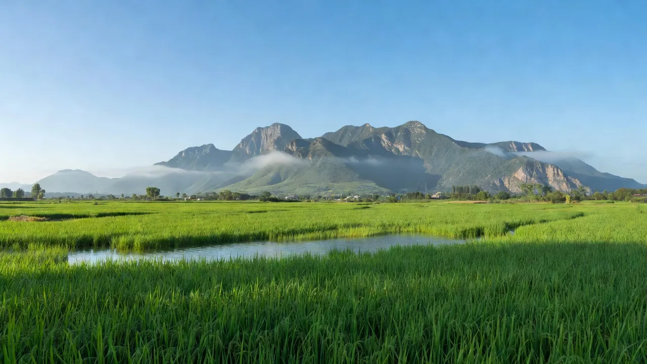 Xã Yên Bồng, huyện Lạc Thủy, tỉnh Hòa Bình với cánh đồng và núi non hùng vĩ.