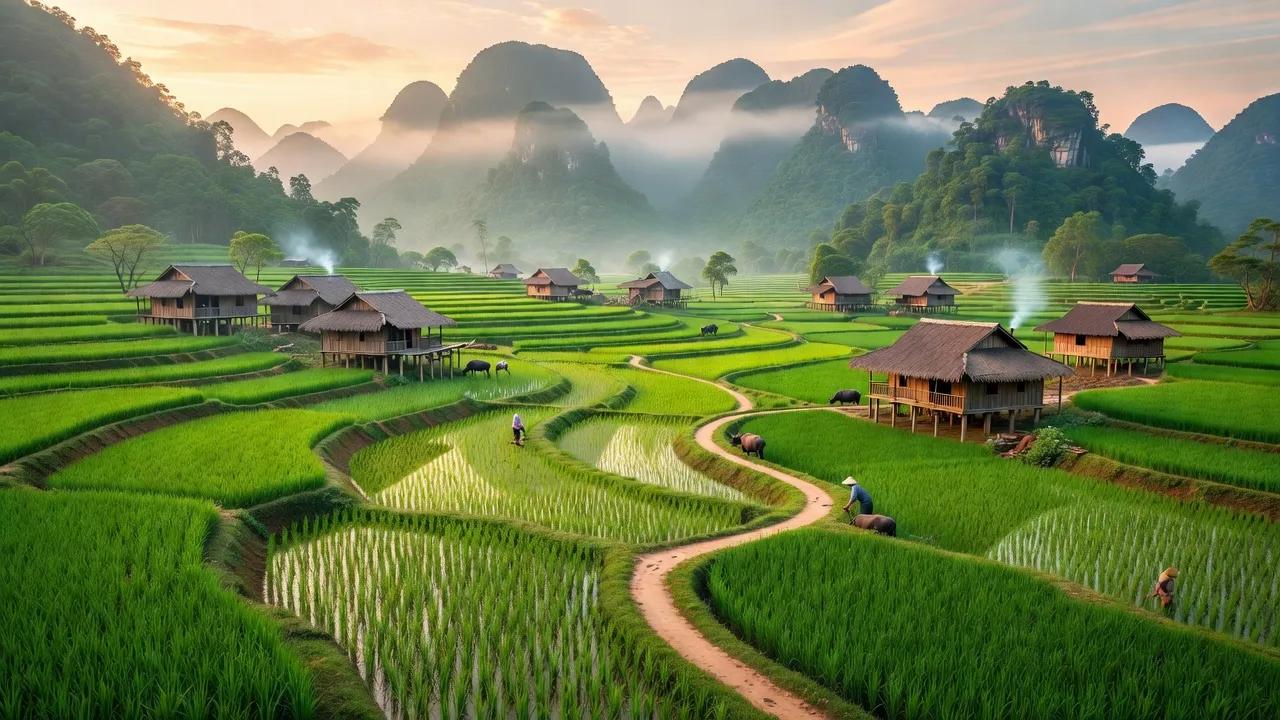 Cánh đồng xanh tươi ở xã Cao Sơn, huyện Lương Sơn, tỉnh Hòa Bình, nền văn hóa nông nghiệp Việt Nam.