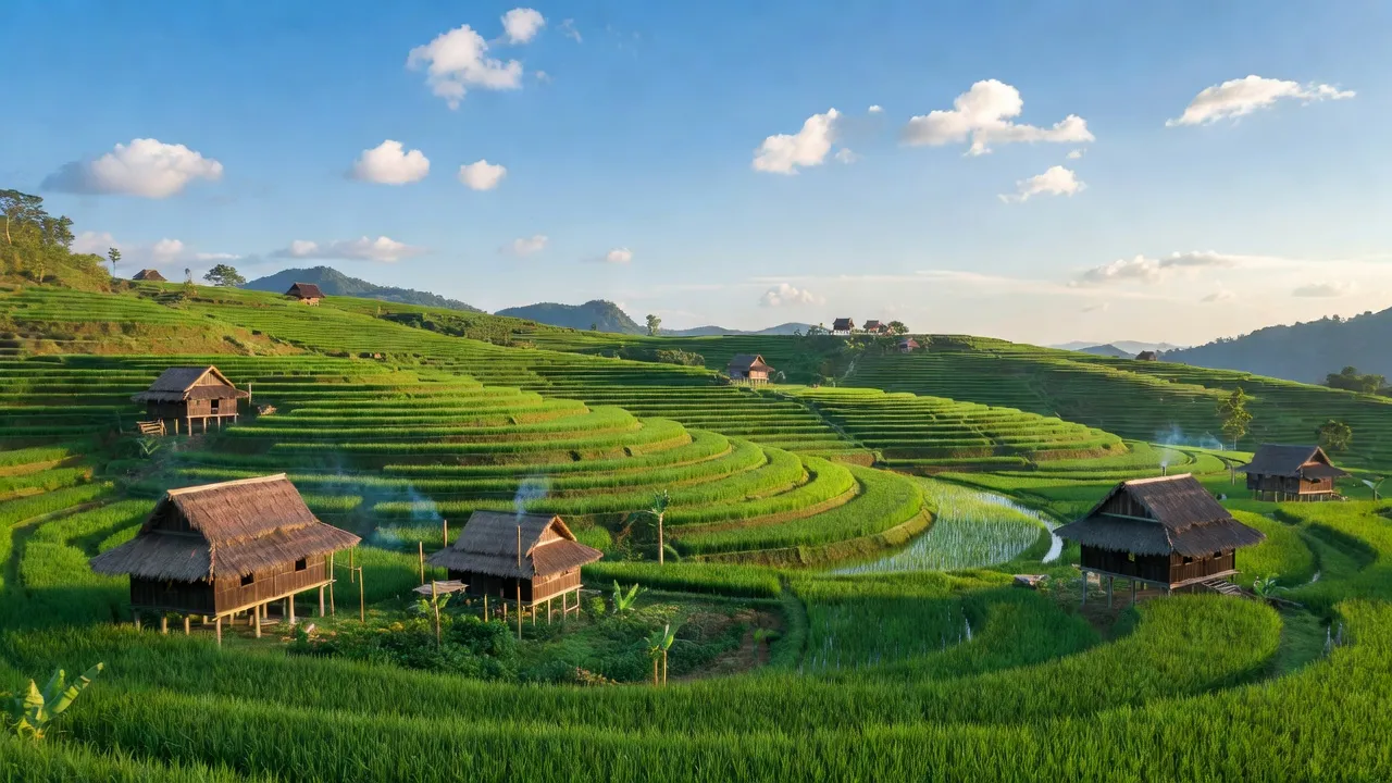 Phong cảnh đẹp ở xã Bao La, huyện Mai Châu, tỉnh Hòa Bình với ruộng bậc thang xanh tươi.