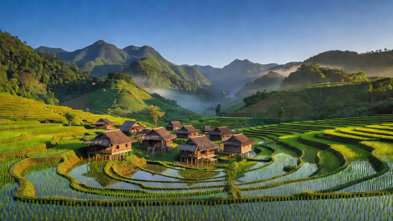 Phong cảnh xã Chiềng Châu, huyện Mai Châu, tỉnh Hòa Bình với núi rừng và bản làng truyền thống.