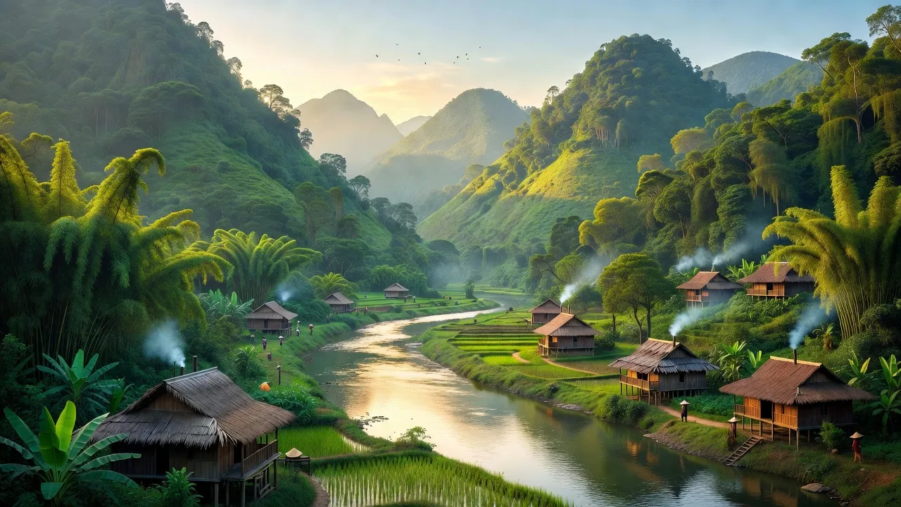 Phong cảnh xã Sơn Thủy huyện Mai Châu Hòa Bình với núi rừng và sông Đà, thiên nhiên tươi đẹp.