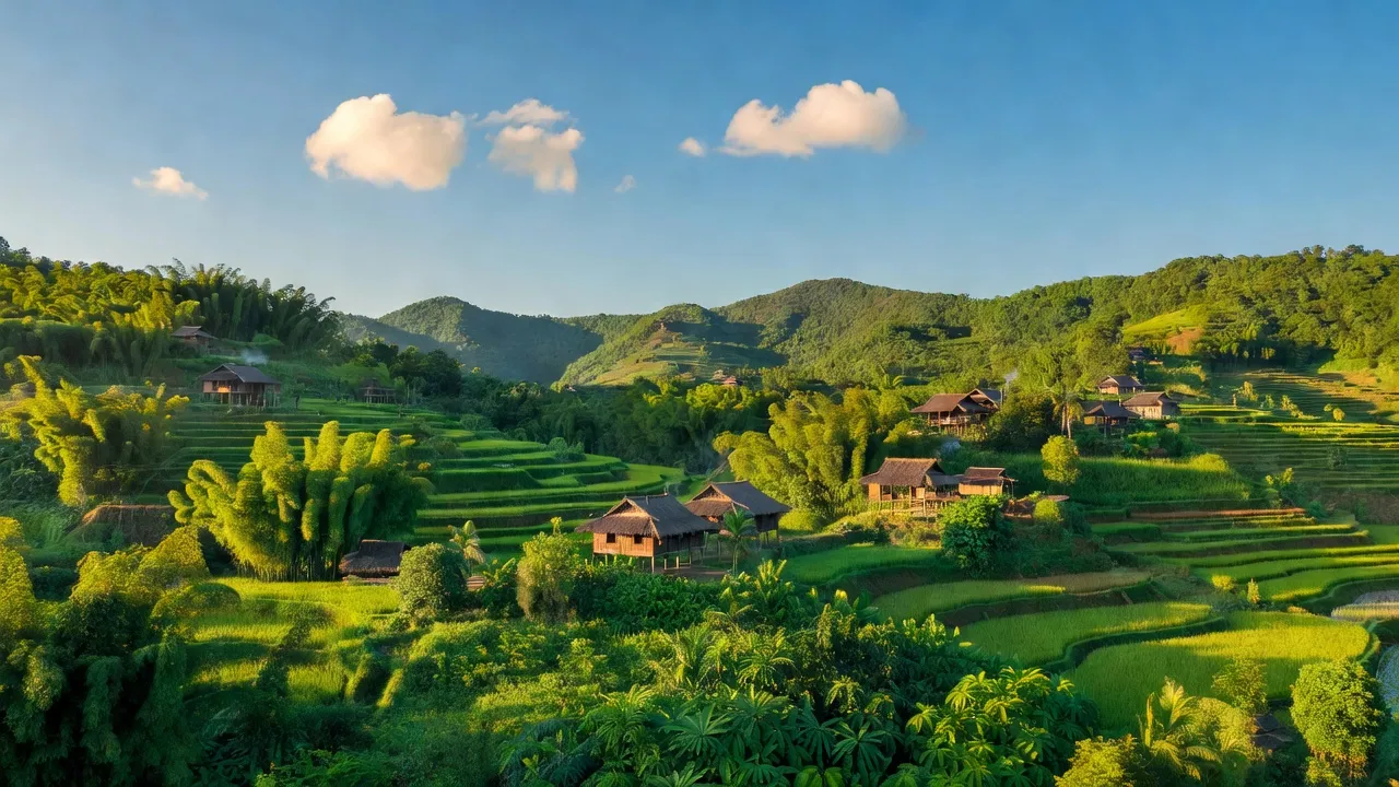 Khung cảnh thiên nhiên xã Phú Vinh, huyện Tân Lạc, tỉnh Hòa Bình, với đồi núi xanh tươi.