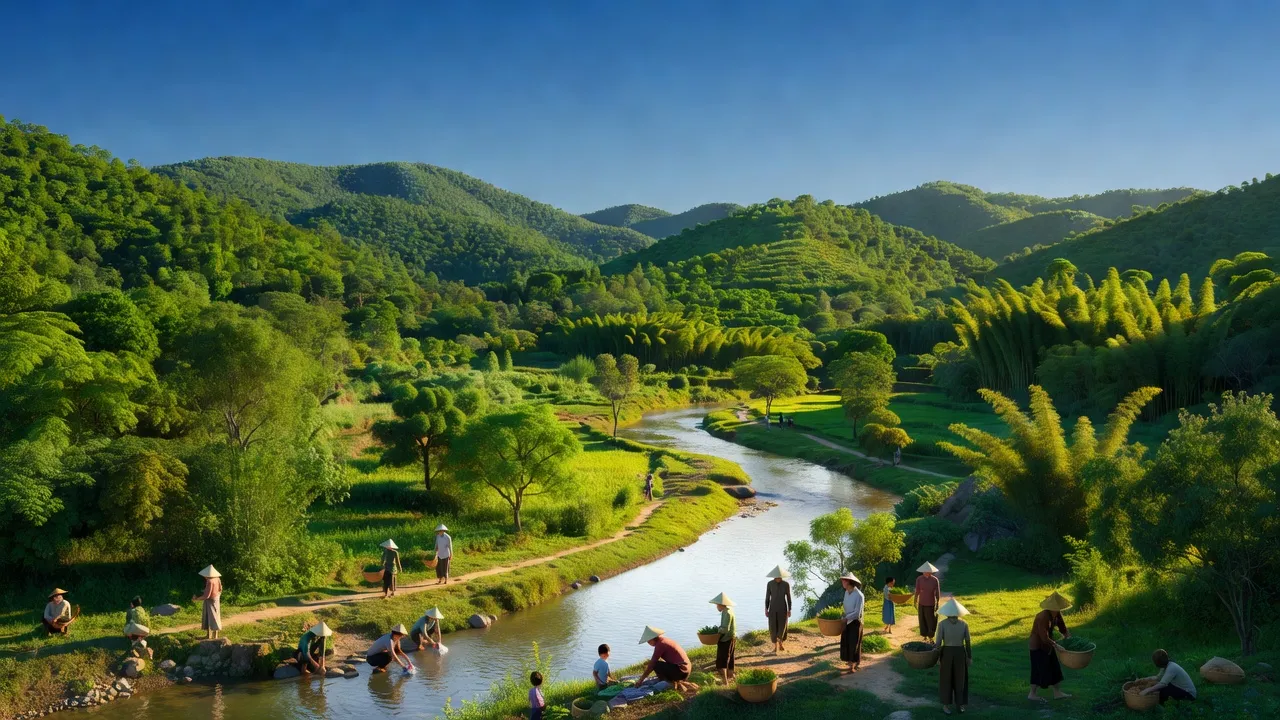 Cảnh quan huyện Yên Thủy, tỉnh Hòa Bình, miền núi, thiên nhiên, cộng đồng địa phương, rừng và sông.