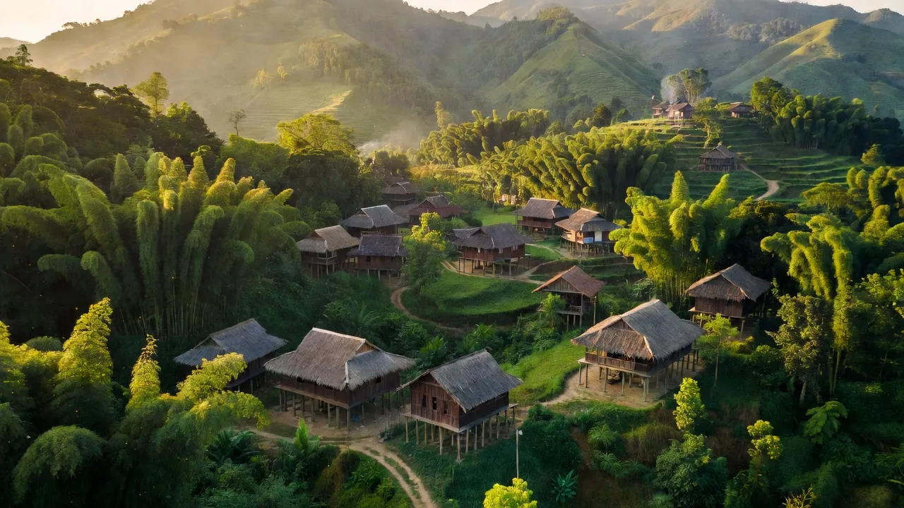 Cảnh đẹp xã Lạc Lương, huyện Yên Thủy, Hòa Bình với rừng và nhà truyền thống.