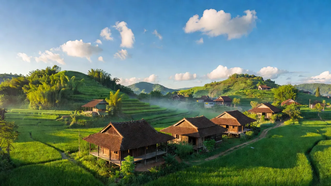 Cảnh đẹp xã Lạc Sỹ, huyện Yên Thủy, tỉnh Hòa Bình với đồi xanh và nhà truyền thống.