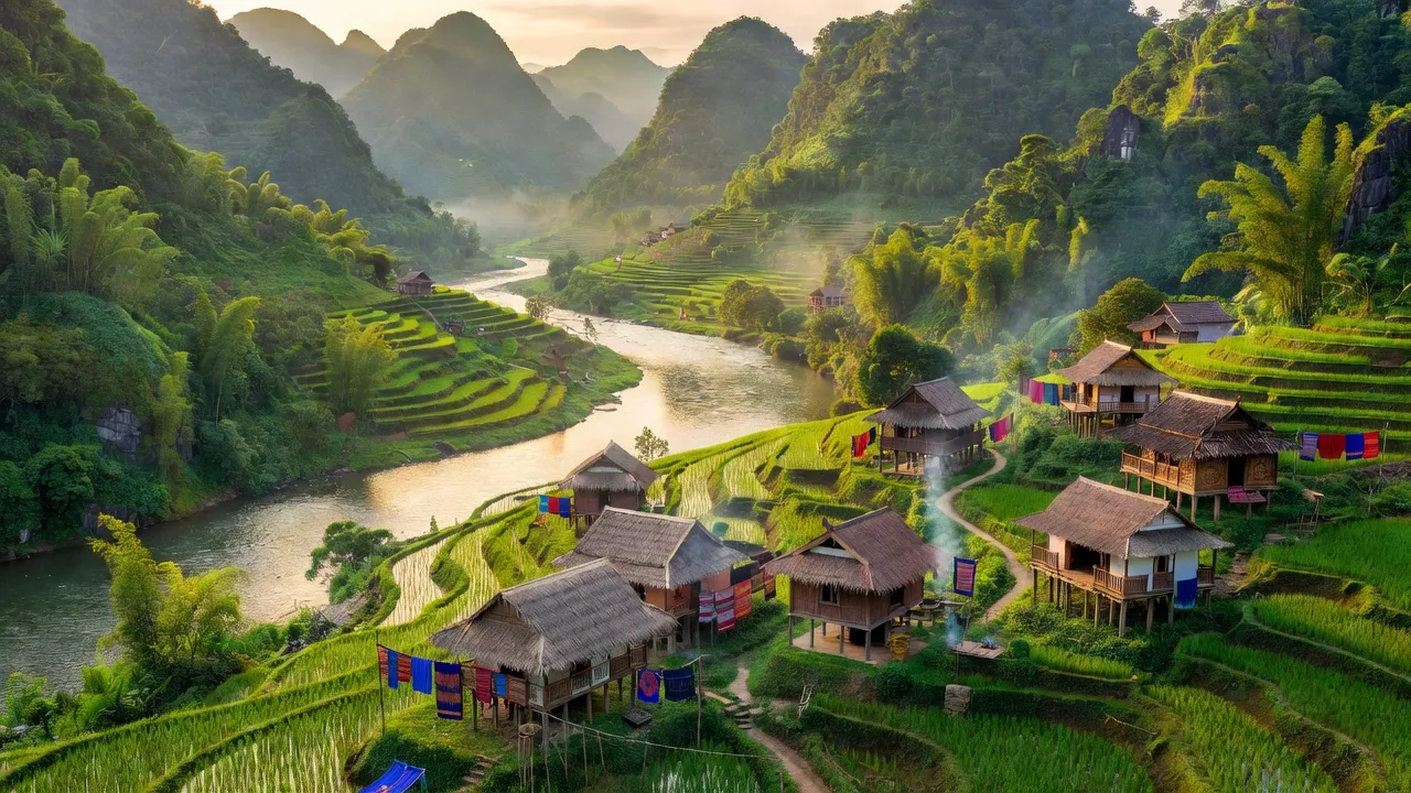 Toàn cảnh tỉnh Hòa Bình với đồi núi xanh tươi và làng quê truyền thống, thể hiện vẻ đẹp tự nhiên.