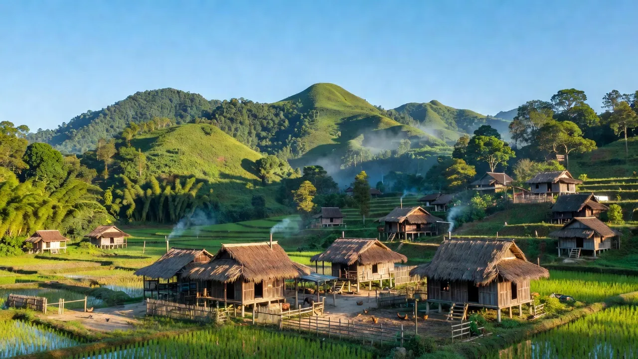 Khung cảnh Xã Hồng Thượng, huyện A Lưới, thành phố Huế với núi rừng xanh tươi.