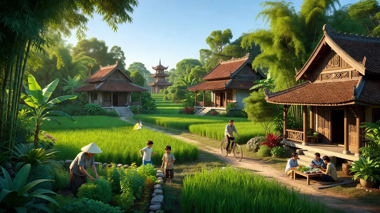 Khung cảnh yên bình Phường Thủy Lương, Hương Thủy với cây cối xanh tốt và kiến trúc truyền thống.
