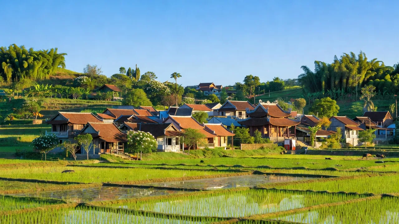Cảnh quan Thị xã Hương Trà, Thành phố Huế với cảnh sắc thiên nhiên tươi đẹp và kiến trúc địa phương.