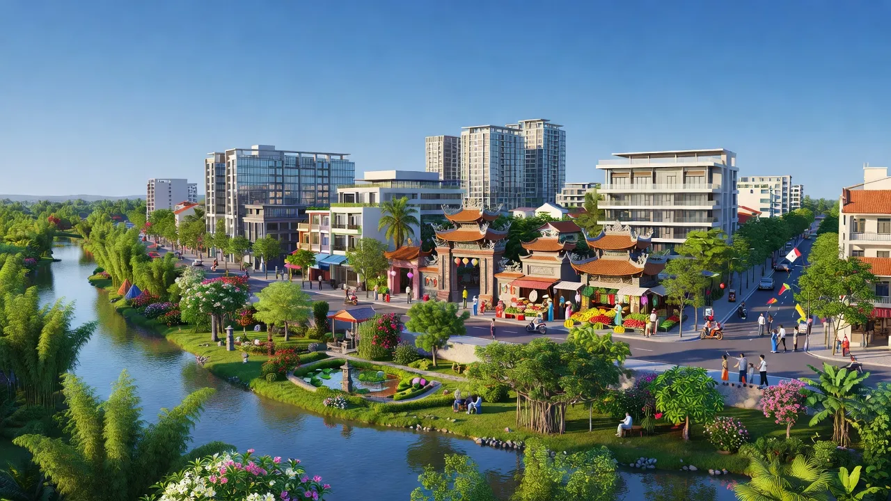 Khung cảnh thị xã Hương Trà, Thành phố Huế với thiên nhiên xanh mát và phát triển đô thị.