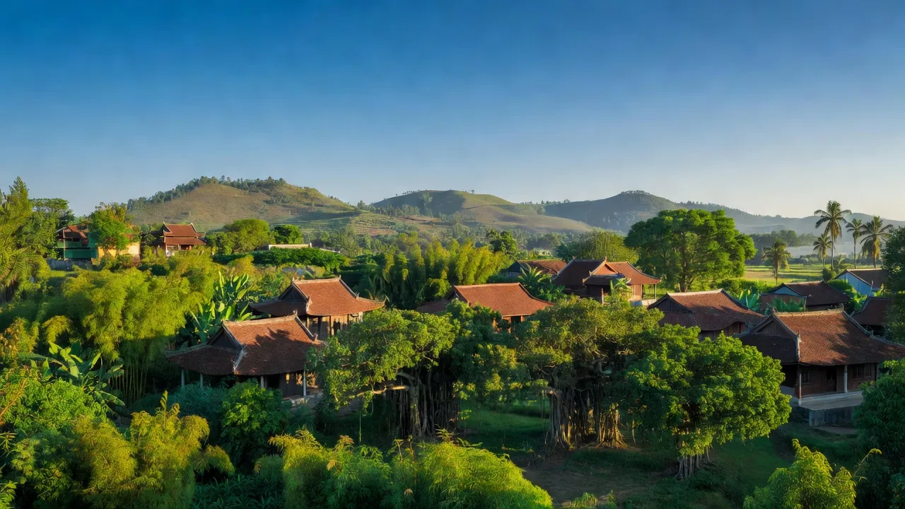 Khung cảnh Phường Hương Chữ, thị xã Hương Trà, Thành phố Huế với thiên nhiên và kiến trúc đặc trưng.