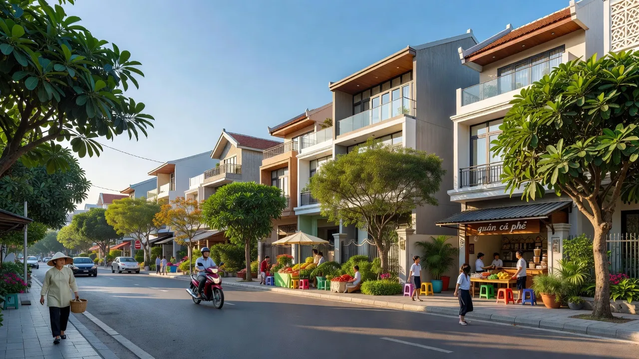 Phường Hương Chữ, Thị xã Hương Trà, Thành phố Huế với kiến trúc hiện đại và không gian xanh tươi.