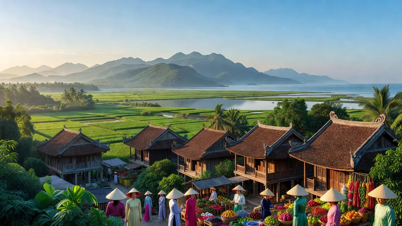 Quang cảnh huyện Phú Lộc, thành phố Huế với phong cảnh đẹp và kiến trúc truyền thống Việt Nam.