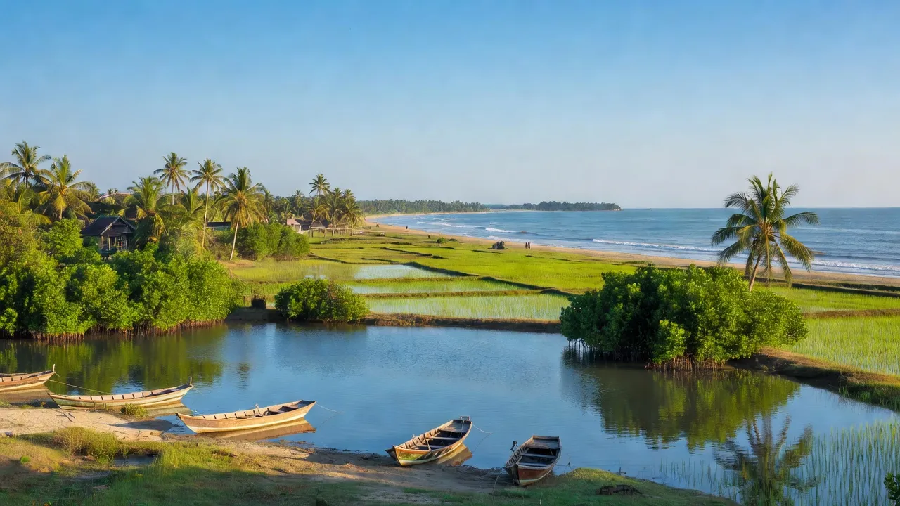 Khung cảnh yên bình xã Hương Phú, huyện Phú Lộc, với đầm phá và cây xanh.