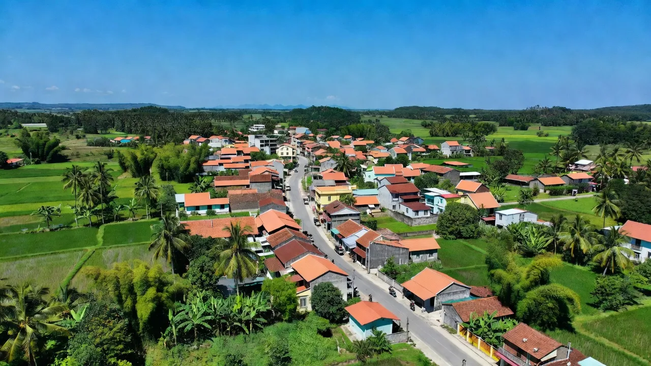 Toàn cảnh thị trấn Khe Tre, huyện Phú Lộc, thành phố Huế, với không gian xanh mát và kiến trúc địa phương.