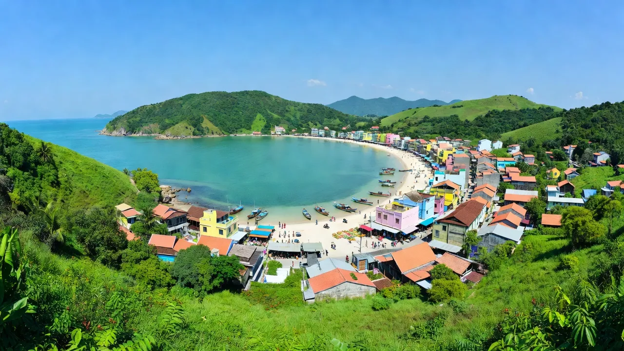 Thị trấn Lăng Cô, huyện Phú Lộc, thành phố Huế với cảnh biển và núi xanh tươi, cảnh đẹp tự nhiên.