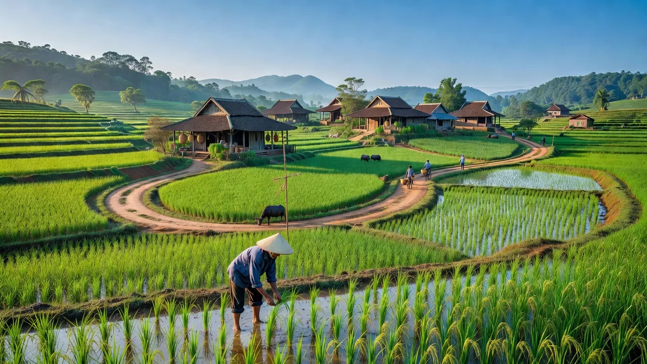 Cảnh đẹp xã Lộc Điền, huyện Phú Lộc với đồng lúa xanh và đời sống nông nghiệp