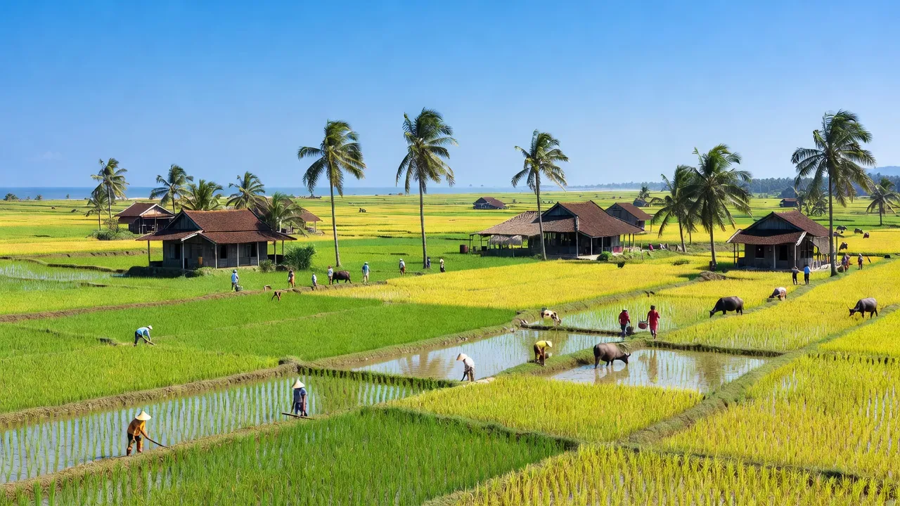 Hội An và cánh đồng ở xã Lộc Thủy, huyện Phú Lộc, Thành phố Huế miền Trung Việt Nam.