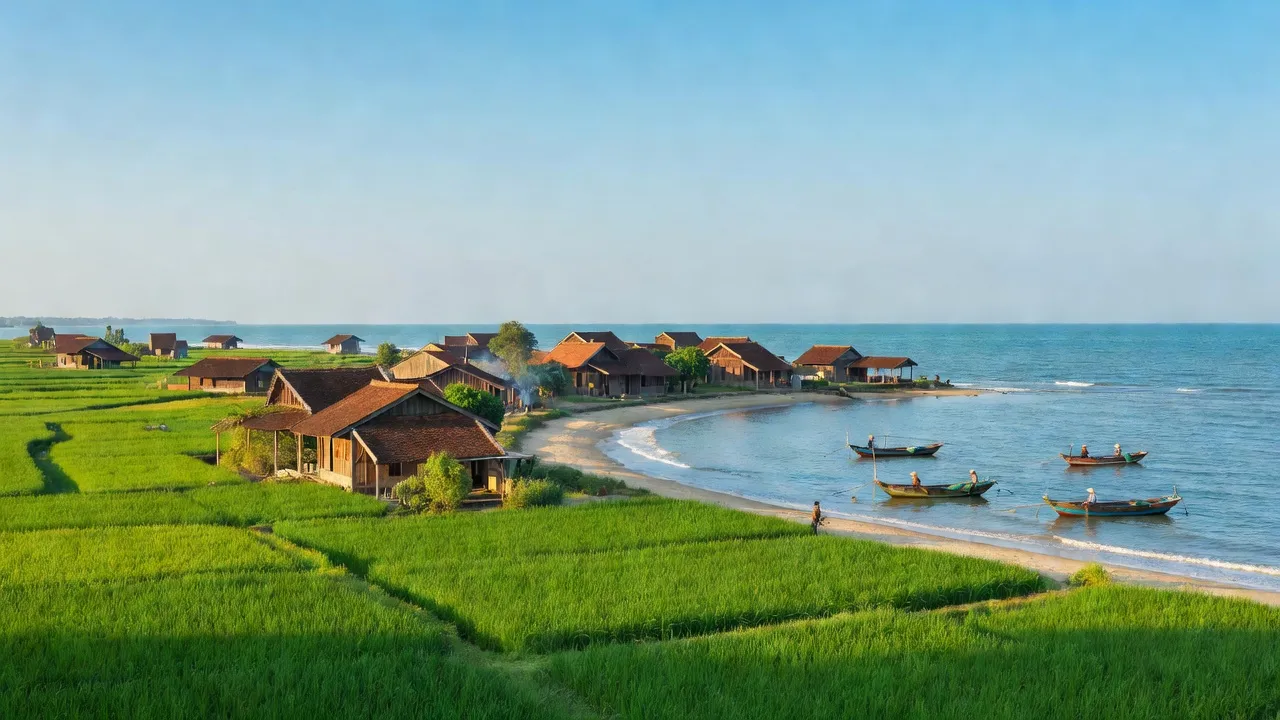Lộc Trì, xã Phú Lộc, cảnh sắc yên bình với đồng xanh và biển Đông bên cạnh.