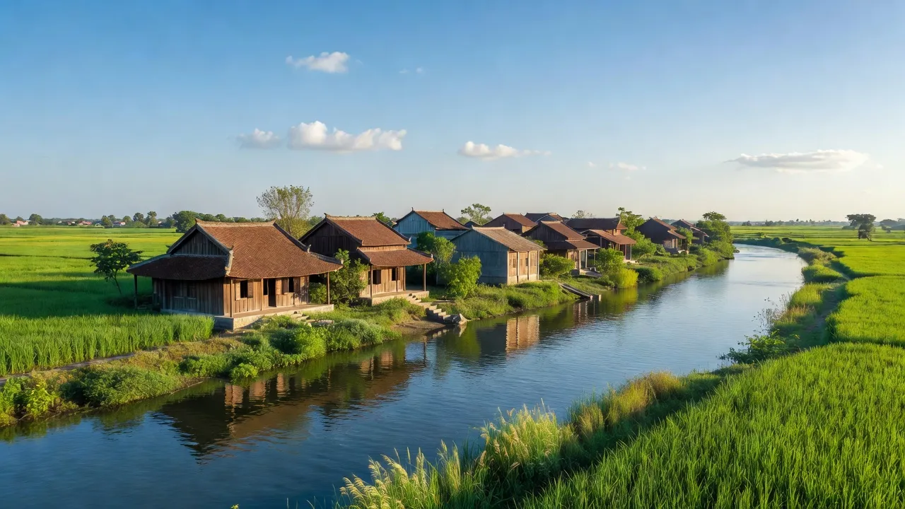 Phú Đa town, Phú Vang, Huế with riverside views, traditional houses, and sunny weather for local travel.