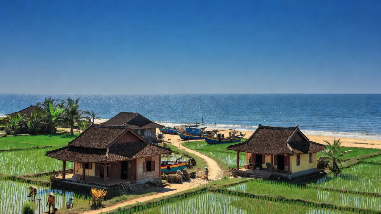 Khung cảnh tuyệt đẹp của xã Phú Hải, huyện Phú Vang, thành phố Huế, ven biển và đồng quê.