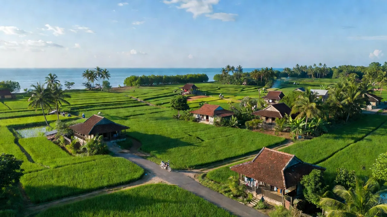 Cảnh đồng lúa và nhà truyền thống tại xã Phú Xuân, huyện Phú Vang, thành phố Huế.