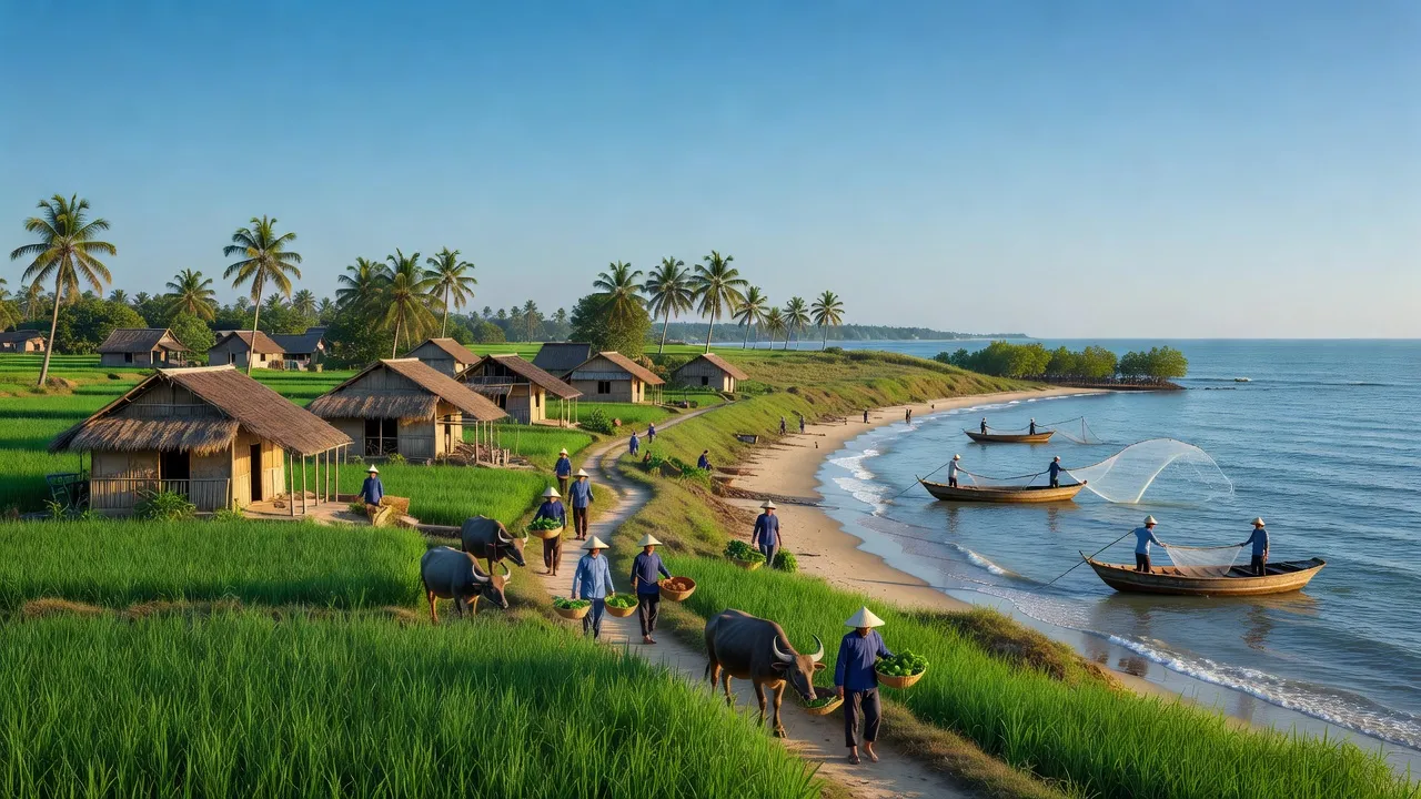 Cảnh đẹp xã Vinh An, huyện Phú Vang, thành phố Huế với cuộc sống nông thôn và biển cả.