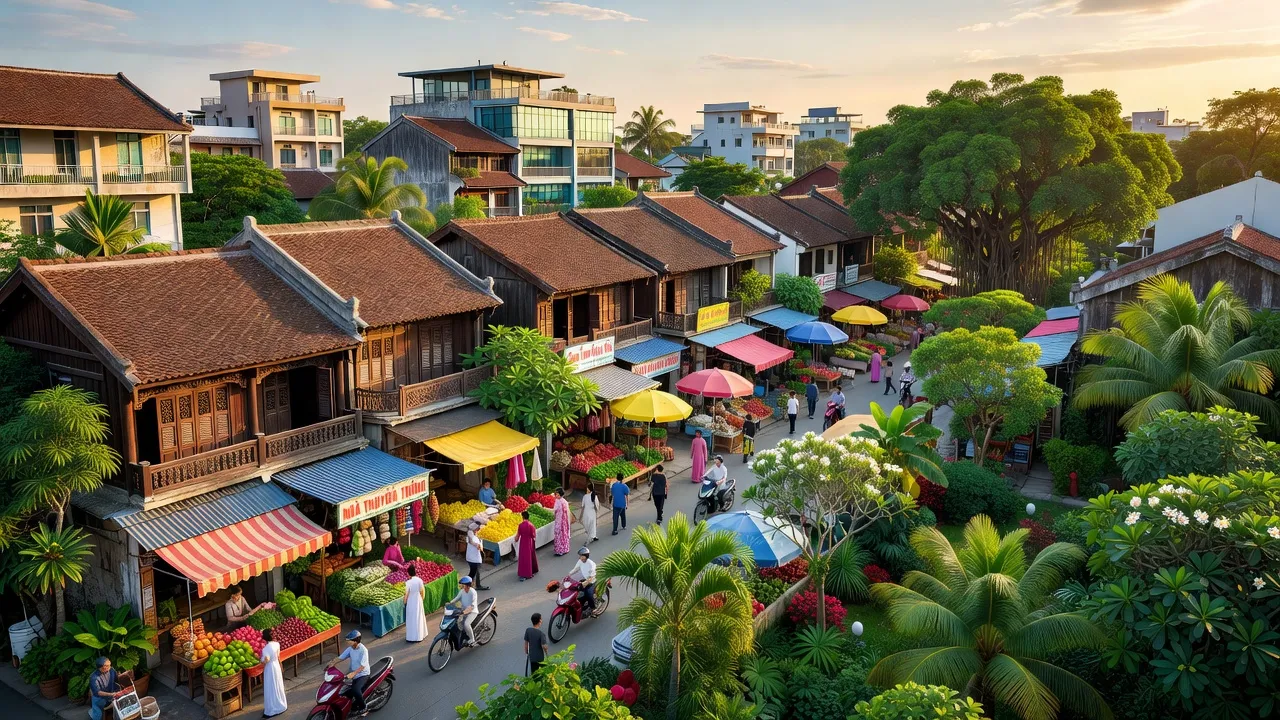 Khung cảnh Phường Hương Sơ, Quận Phú Xuân, Thành phố Huế với kiến trúc và cây xanh đặc trưng.