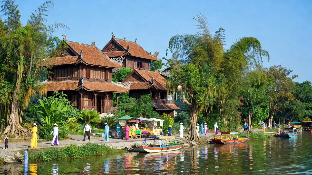 Cảnh sắc phường Thuận Lộc, Quận Phú Xuân, Huế với kiến trúc truyền thống và dòng Sông Hương.