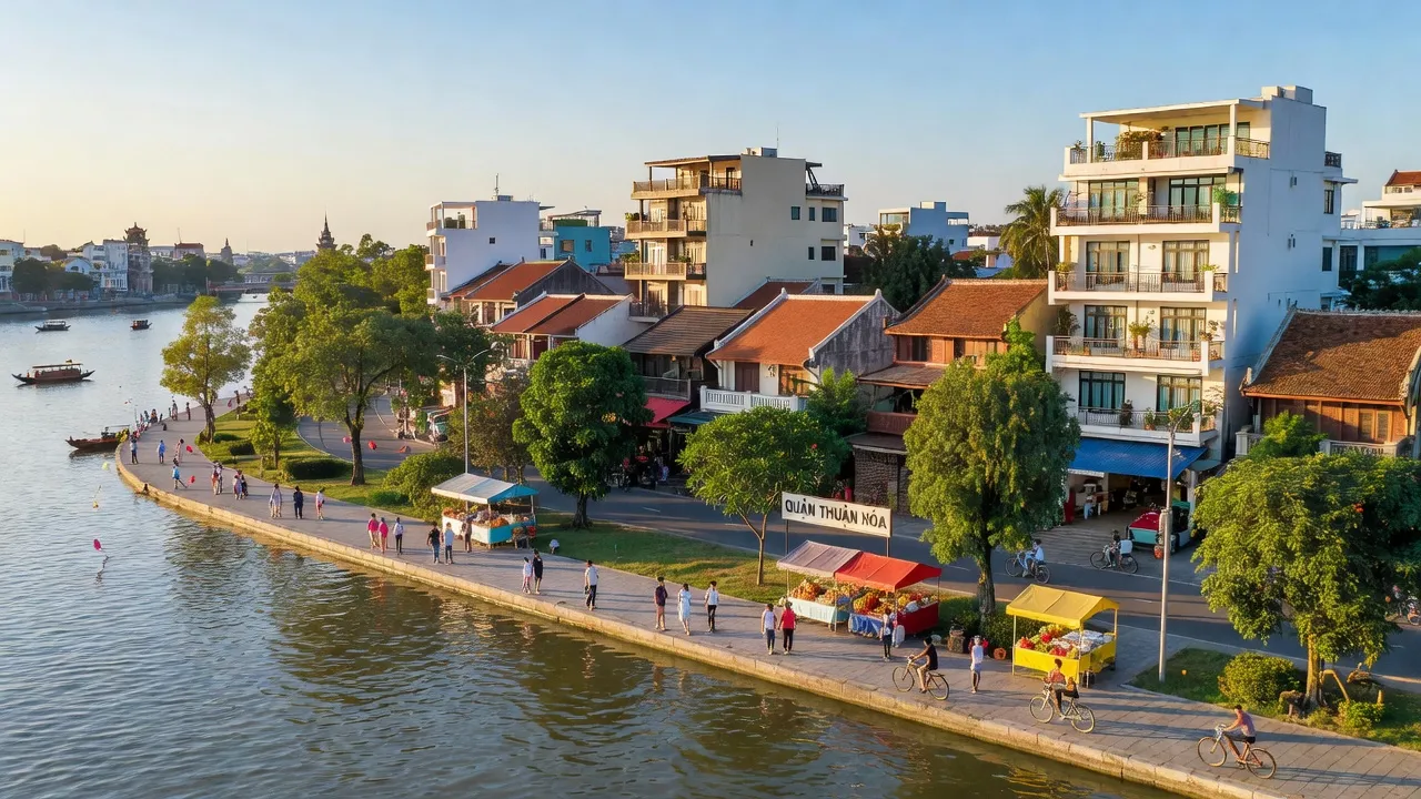 Quận Thuận Hóa, Thành phố Huế với sông Hương, kiến trúc đô thị và cuộc sống hàng ngày.