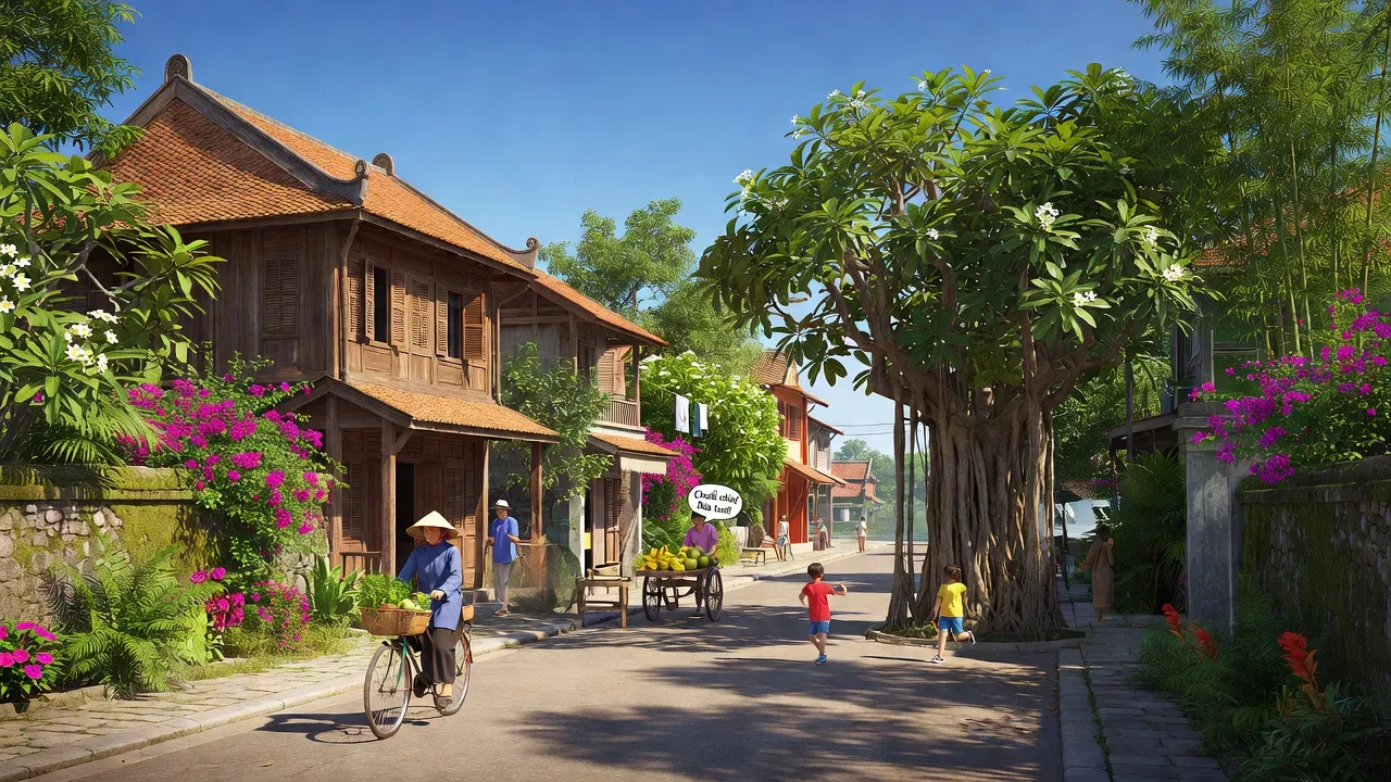 Phường An Đông, Quận Thuận Hóa, Huế với cảnh quan sống động, nhà truyền thống và cây xanh.
