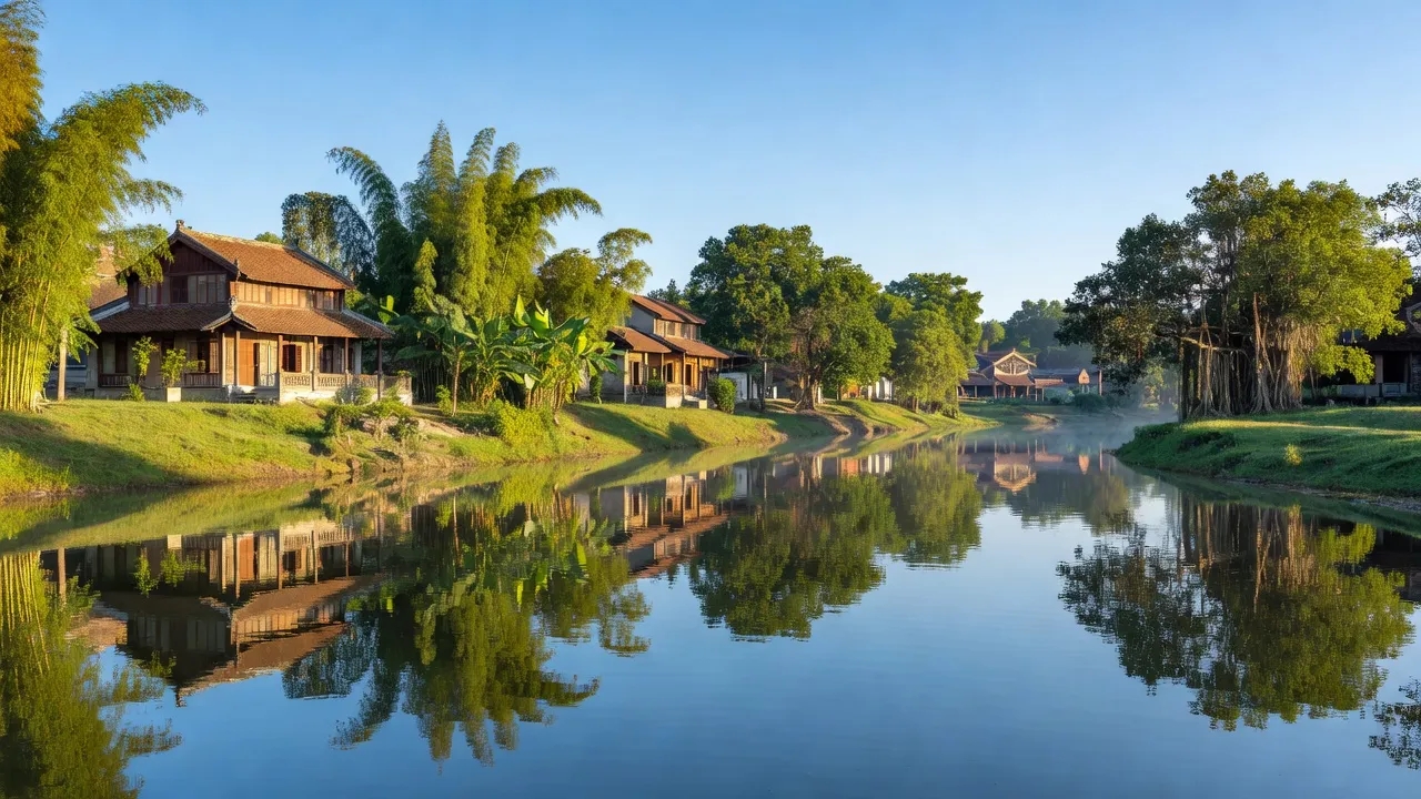Khung cảnh bình yên tại Phường Hương Phong, Quận Thuận Hóa, thành phố Huế với sông nước và cây xanh.