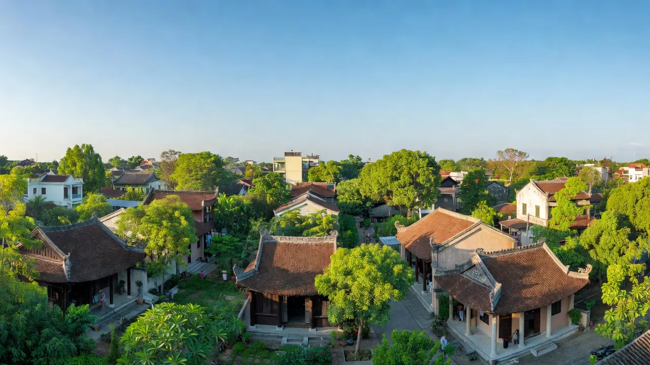 Khung cảnh phường Phú Thượng, Quận Thuận Hóa, thành phố Huế với nhà cửa và thiên nhiên xanh tươi.