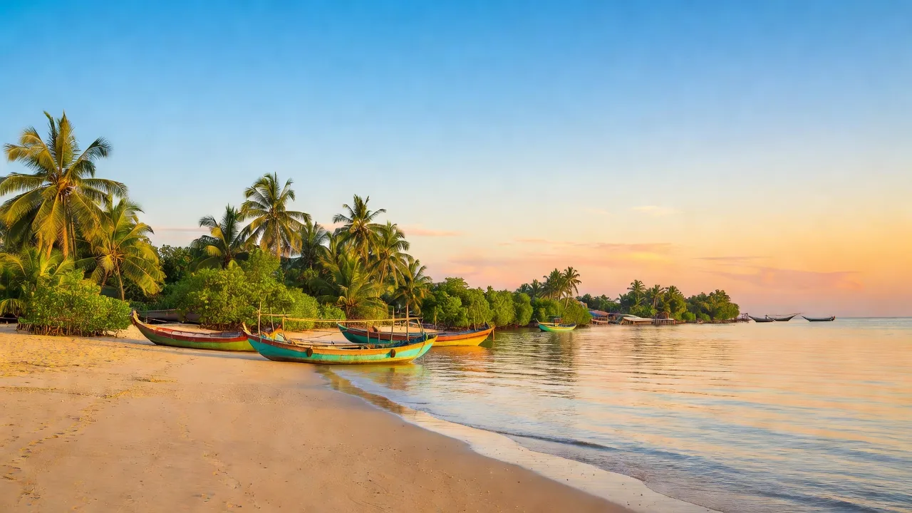 Khung cảnh biển đẹp ở phường Thuận An, Quận Thuận Hóa, Thành phố Huế với thuyền đánh cá và cát vàng.