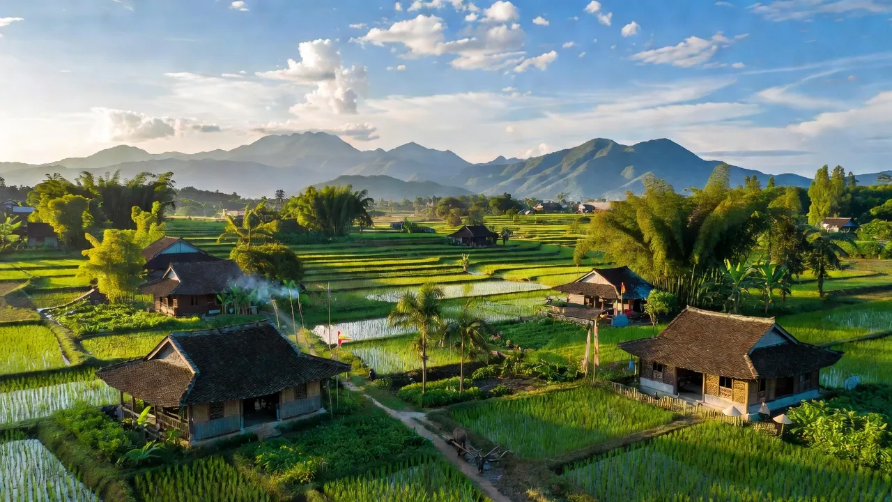 Quảng Điền, Huế - Cảnh đẹp thiên nhiên với cây xanh và nhà truyền thống Việt Nam.