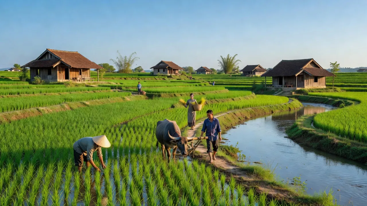 Quang Thanh, Quang Dien district, Hue city, Vietnam with rice fields and local daily life.