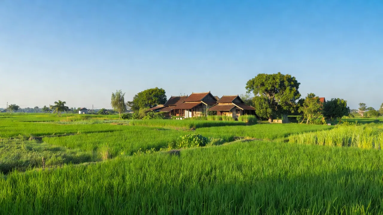 Cảnh đồng ruộng xanh mướt tại xã Bình Minh, huyện Khoái Châu, tỉnh Hưng Yên, Việt Nam.