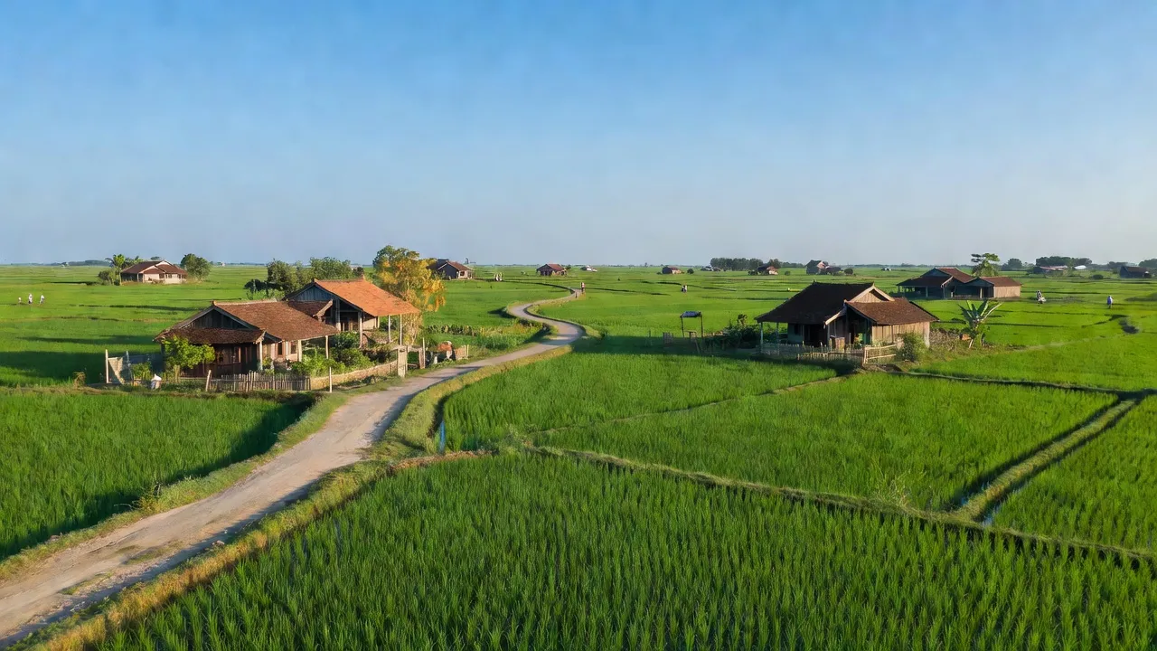 Khung cảnh thanh bình xã Đông Tảo, huyện Khoái Châu, tỉnh Hưng Yên với đồng cỏ xanh tươi.