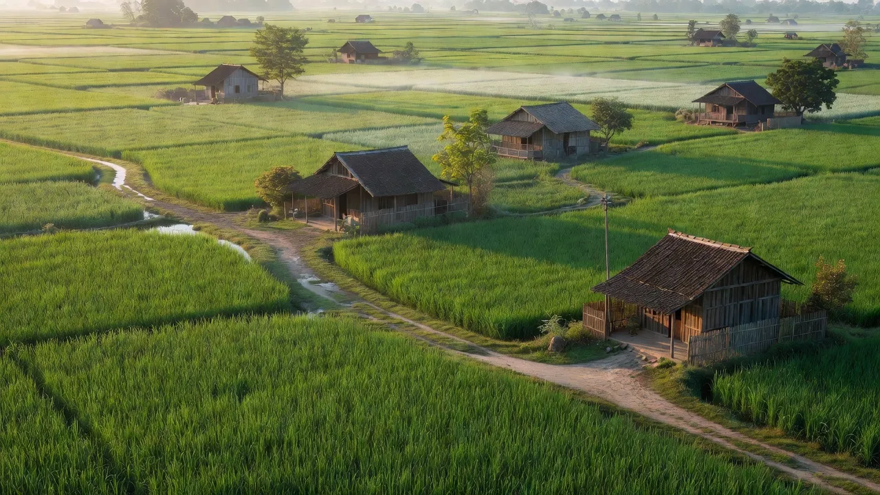 Xã Tân Dân, huyện Khoái Châu, Hưng Yên với đồng ruộng xanh và nhà cửa truyền thống nông thôn.
