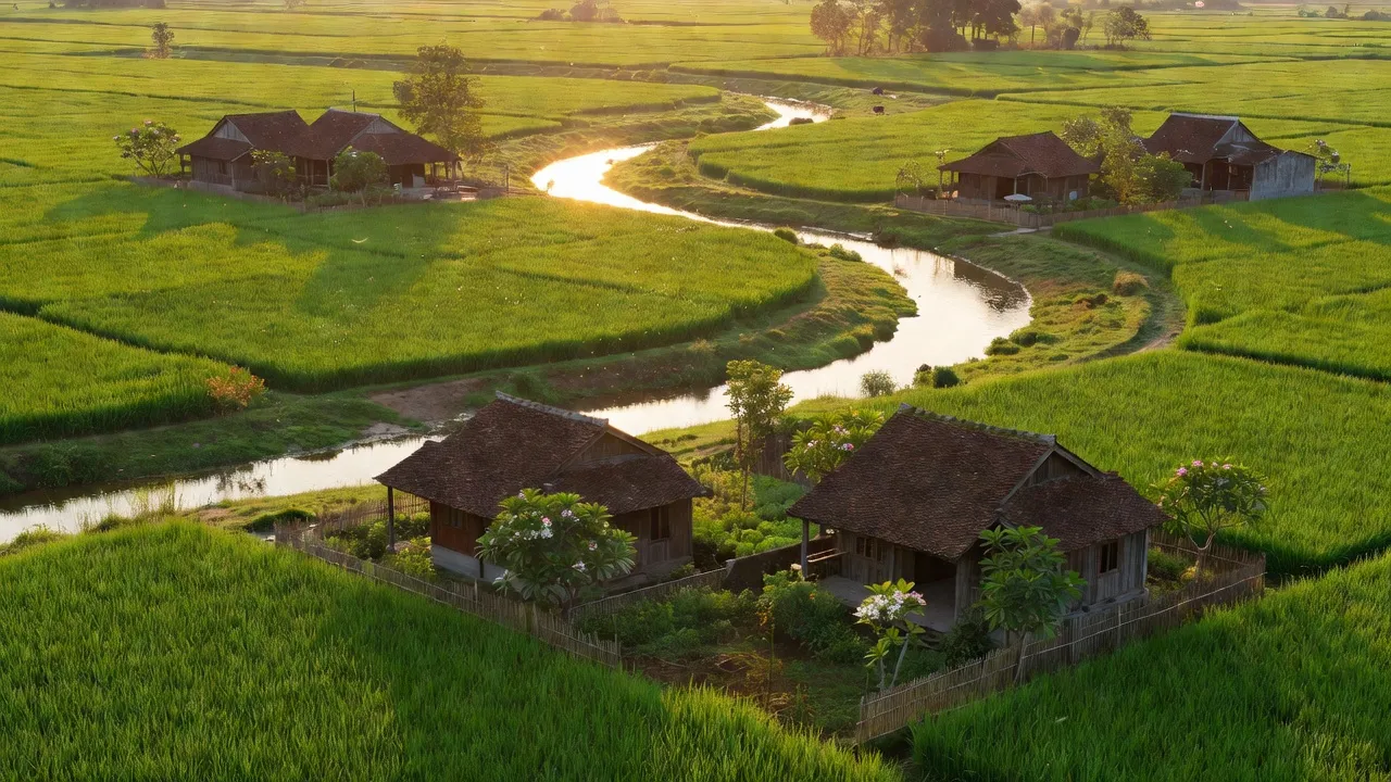 Cảnh đồng xanh tươi và sông Hồng tại xã Thuần Hưng, huyện Khoái Châu, tỉnh Hưng Yên.